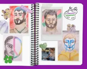 ouvrage à spirales avec montage des plusieurs portraits à l'aquarelle